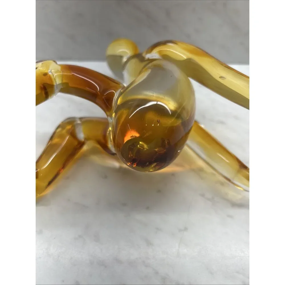 Vintage Hand Blown/Fairing Folk Art Person Sitting Unique Piece 6”x 6.5” Amber